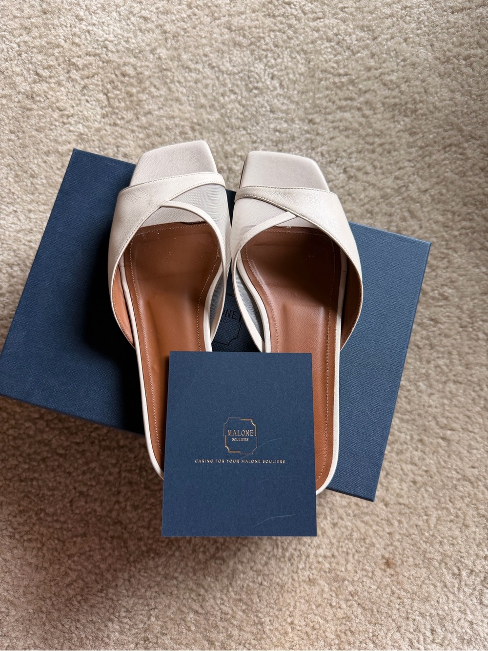 Malone Souliers Ivory Leather & Mesh Flat Mules – Size 37.5